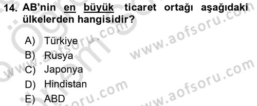 Avrupa Birliği ve Türkiye İlişkileri Dersi 2025 - 2026 Yılı (Final) Dönem Sonu Sınav Soruları 14. Soru