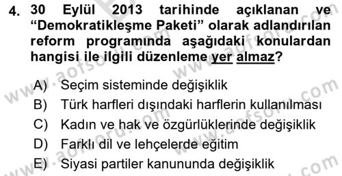 Avrupa Birliği ve Türkiye İlişkileri Dersi 2025 - 2026 Yılı (Final) Dönem Sonu Sınav Soruları 4. Soru