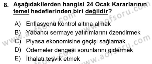 Avrupa Birliği ve Türkiye İlişkileri Dersi 2025 - 2026 Yılı (Final) Dönem Sonu Sınav Soruları 8. Soru