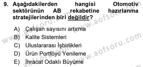 Avrupa Birliği ve Türkiye İlişkileri Dersi 2025 - 2026 Yılı (Final) Dönem Sonu Sınav Soruları 9. Soru