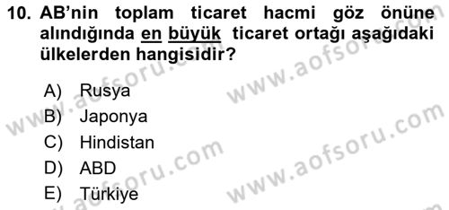 Avrupa Birliği ve Türkiye İlişkileri Dersi 2025 - 2026 Yılı Yaz Okulu Sınav Soruları 10. Soru