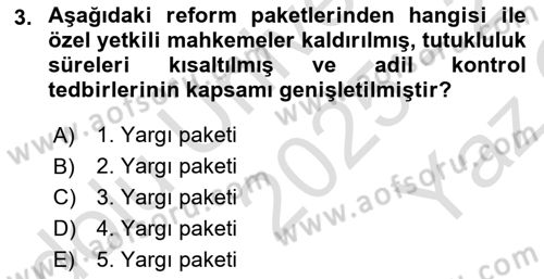 Avrupa Birliği ve Türkiye İlişkileri Dersi 2025 - 2026 Yılı Yaz Okulu Sınav Soruları 3. Soru