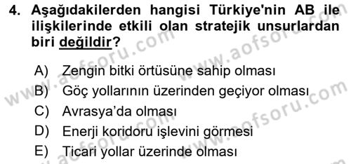 Avrupa Birliği ve Türkiye İlişkileri Dersi 2025 - 2026 Yılı Yaz Okulu Sınav Soruları 4. Soru