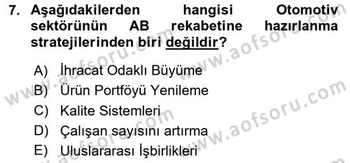 Avrupa Birliği ve Türkiye İlişkileri Dersi 2025 - 2026 Yılı Yaz Okulu Sınav Soruları 7. Soru