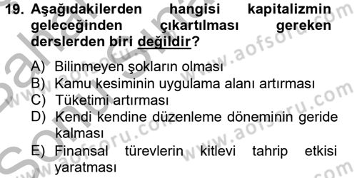 Ekonominin Güncel Sorunları Dersi 2012 - 2013 Yılı (Final) Dönem Sonu Sınav Soruları 19. Soru