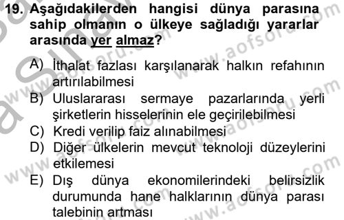 Ekonominin Güncel Sorunları Dersi 2013 - 2014 Yılı (Vize) Ara Sınav Soruları 19. Soru