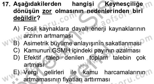 Ekonominin Güncel Sorunları Dersi 2013 - 2014 Yılı (Final) Dönem Sonu Sınav Soruları 17. Soru