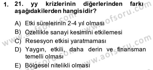 Ekonominin Güncel Sorunları Dersi 2014 - 2015 Yılı (Vize) Ara Sınavı 1. Soru