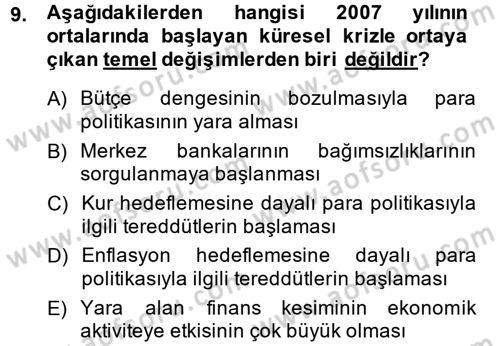 Ekonominin Güncel Sorunları Dersi 2014 - 2015 Yılı (Final) Dönem Sonu Sınav Soruları 9. Soru