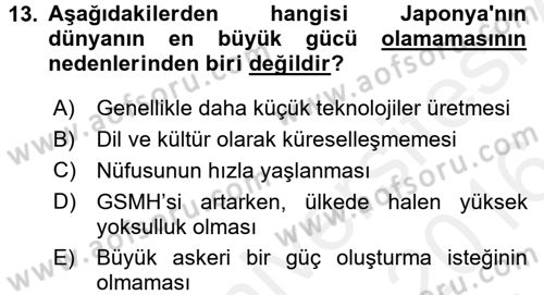 Ekonominin Güncel Sorunları Dersi 2015 - 2016 Yılı (Vize) Ara Sınav Soruları 13. Soru