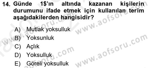 Ekonominin Güncel Sorunları Dersi 2015 - 2016 Yılı (Vize) Ara Sınav Soruları 14. Soru