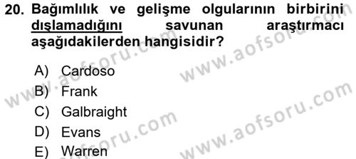 Ekonominin Güncel Sorunları Dersi 2015 - 2016 Yılı (Vize) Ara Sınav Soruları 20. Soru