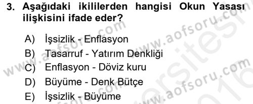 Ekonominin Güncel Sorunları Dersi 2015 - 2016 Yılı (Vize) Ara Sınav Soruları 3. Soru