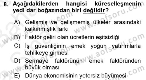 Ekonominin Güncel Sorunları Dersi 2015 - 2016 Yılı (Vize) Ara Sınav Soruları 8. Soru