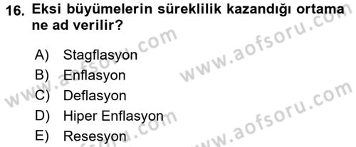 Ekonominin Güncel Sorunları Dersi 2015 - 2016 Yılı (Final) Dönem Sonu Sınavı 16. Soru