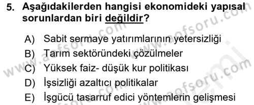 Ekonominin Güncel Sorunları Dersi 2015 - 2016 Yılı Tek Ders Sınav Soruları 5. Soru