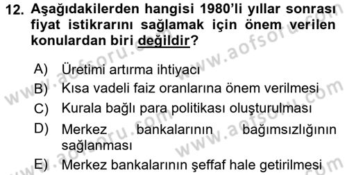 Ekonominin Güncel Sorunları Dersi 2016 - 2017 Yılı 3 Ders Sınavı 12. Soru