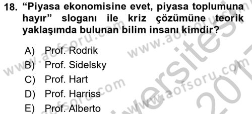 Ekonominin Güncel Sorunları Dersi 2016 - 2017 Yılı 3 Ders Sınavı 18. Soru