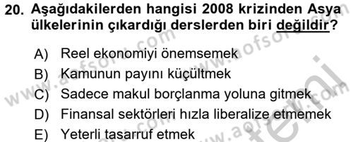 Ekonominin Güncel Sorunları Dersi 2016 - 2017 Yılı 3 Ders Sınavı 20. Soru