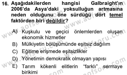 Ekonominin Güncel Sorunları Dersi 2016 - 2017 Yılı (Vize) Ara Sınav Soruları 16. Soru