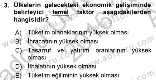 Ekonominin Güncel Sorunları Dersi 2016 - 2017 Yılı (Vize) Ara Sınav Soruları 3. Soru