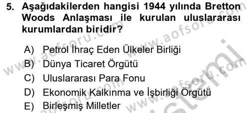 Ekonominin Güncel Sorunları Dersi 2016 - 2017 Yılı (Vize) Ara Sınav Soruları 5. Soru