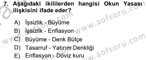 Ekonominin Güncel Sorunları Dersi 2016 - 2017 Yılı (Vize) Ara Sınav Soruları 7. Soru