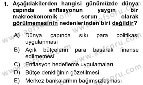 Ekonominin Güncel Sorunları Dersi 2016 - 2017 Yılı (Final) Dönem Sonu Sınavı 1. Soru