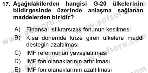 Ekonominin Güncel Sorunları Dersi 2016 - 2017 Yılı (Final) Dönem Sonu Sınavı 17. Soru