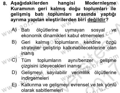 Ekonominin Güncel Sorunları Dersi 2016 - 2017 Yılı (Final) Dönem Sonu Sınavı 8. Soru