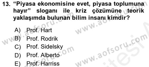 Ekonominin Güncel Sorunları Dersi 2017 - 2018 Yılı 3 Ders Sınav Soruları 13. Soru