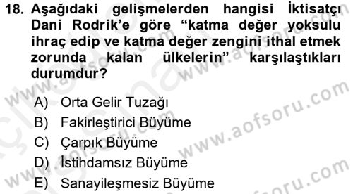 Ekonominin Güncel Sorunları Dersi 2017 - 2018 Yılı 3 Ders Sınav Soruları 18. Soru