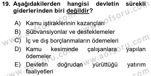 Ekonominin Güncel Sorunları Dersi 2017 - 2018 Yılı 3 Ders Sınav Soruları 19. Soru