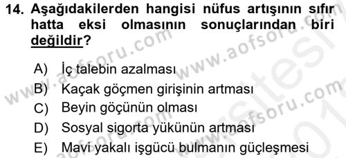 Ekonominin Güncel Sorunları Dersi 2017 - 2018 Yılı (Vize) Ara Sınav Soruları 14. Soru