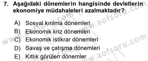 Ekonominin Güncel Sorunları Dersi 2017 - 2018 Yılı (Vize) Ara Sınav Soruları 7. Soru