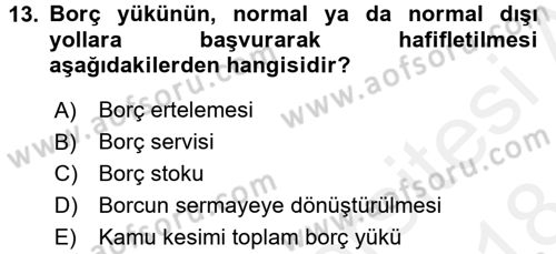 Ekonominin Güncel Sorunları Dersi 2017 - 2018 Yılı (Final) Dönem Sonu Sınav Soruları 13. Soru