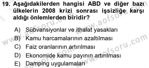 Ekonominin Güncel Sorunları Dersi 2017 - 2018 Yılı (Final) Dönem Sonu Sınav Soruları 19. Soru