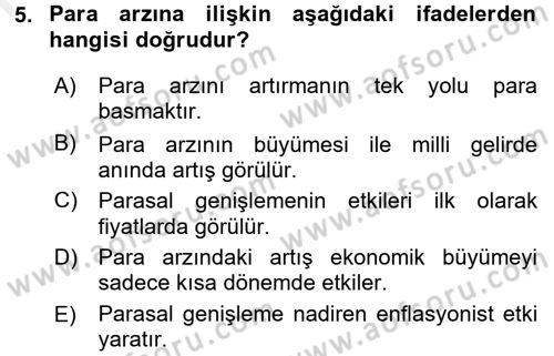 Ekonominin Güncel Sorunları Dersi 2017 - 2018 Yılı (Final) Dönem Sonu Sınav Soruları 5. Soru