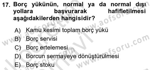 Ekonominin Güncel Sorunları Dersi 2018 - 2019 Yılı 3 Ders Sınav Soruları 17. Soru