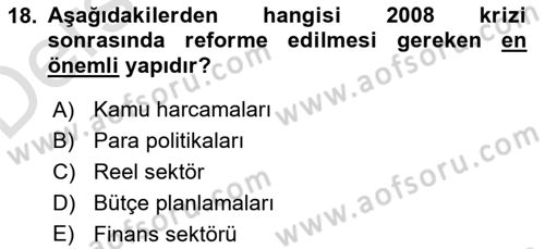 Ekonominin Güncel Sorunları Dersi 2018 - 2019 Yılı 3 Ders Sınav Soruları 18. Soru