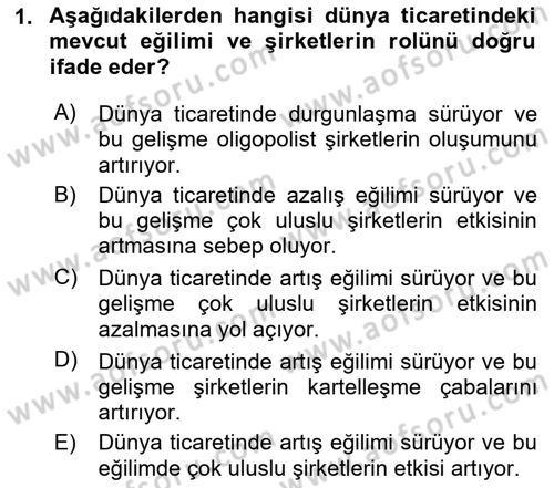 Ekonominin Güncel Sorunları Dersi 2018 - 2019 Yılı (Vize) Ara Sınavı 1. Soru