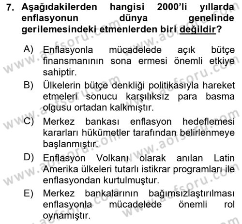 Ekonominin Güncel Sorunları Dersi 2018 - 2019 Yılı (Vize) Ara Sınavı 7. Soru