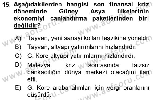 Ekonominin Güncel Sorunları Dersi 2018 - 2019 Yılı (Final) Dönem Sonu Sınav Soruları 15. Soru