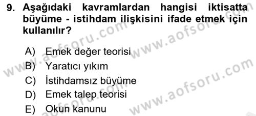Ekonominin Güncel Sorunları Dersi 2018 - 2019 Yılı (Final) Dönem Sonu Sınav Soruları 9. Soru