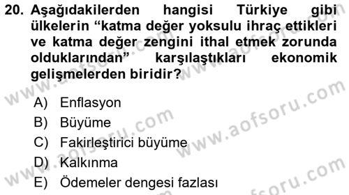 Ekonominin Güncel Sorunları Dersi 2018 - 2019 Yılı Yaz Okulu Sınav Soruları 20. Soru