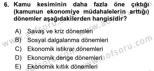 Ekonominin Güncel Sorunları Dersi 2018 - 2019 Yılı Yaz Okulu Sınav Soruları 6. Soru