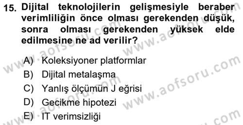 Ekonominin Güncel Sorunları Dersi 2020 - 2021 Yılı Yaz Okulu Sınav Soruları 15. Soru