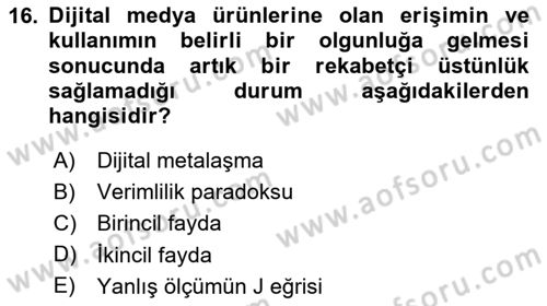 Ekonominin Güncel Sorunları Dersi 2020 - 2021 Yılı Yaz Okulu Sınav Soruları 16. Soru