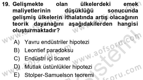 Ekonominin Güncel Sorunları Dersi 2020 - 2021 Yılı Yaz Okulu Sınav Soruları 19. Soru