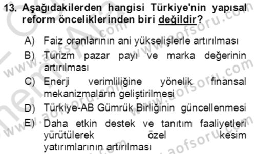 Ekonominin Güncel Sorunları Dersi 2021 - 2022 Yılı (Vize) Ara Sınavı 13. Soru